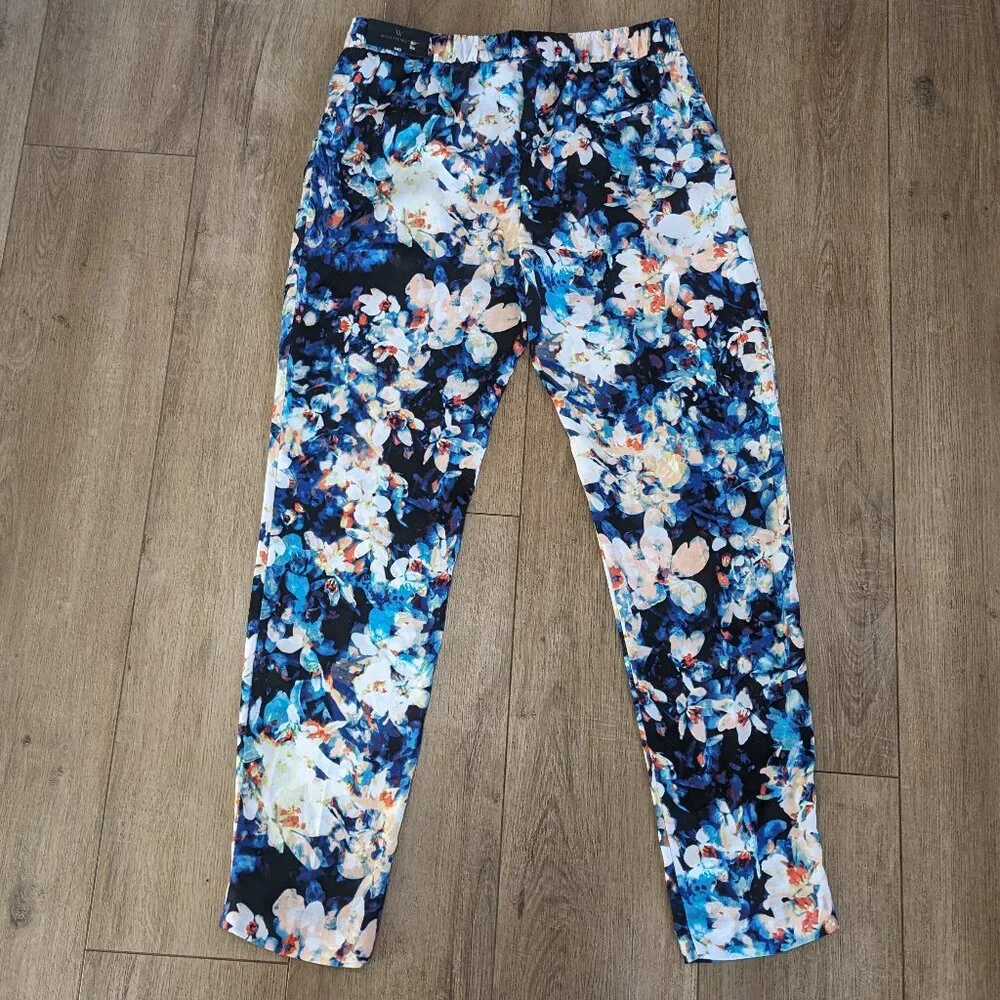 NWT Worthington Blue White Floral Mid Rise Pull On Pants Tapered Leg Sz Small S - Picture 7 of 9